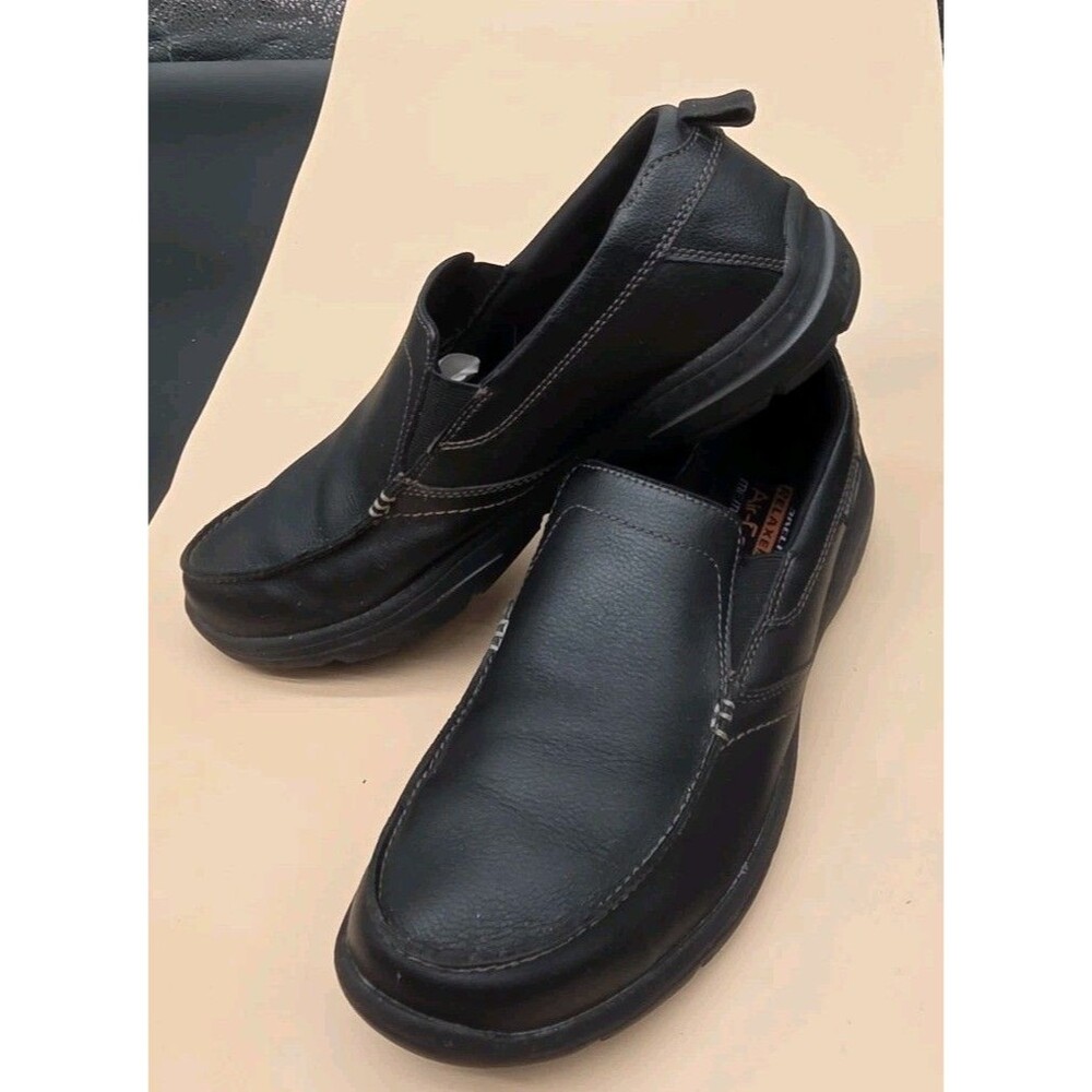 Skechers Harper Forde Shoes Black Leather Relaxed Fit Slip On Loafers Mens Sz 10